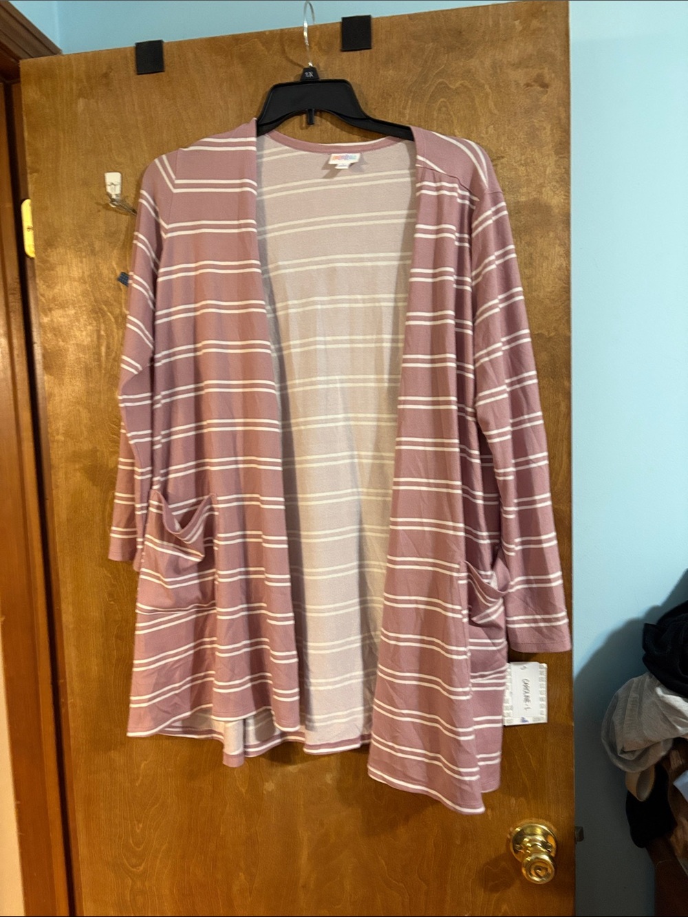 LuLaRoe Mauve & White Striped Lightweight Top